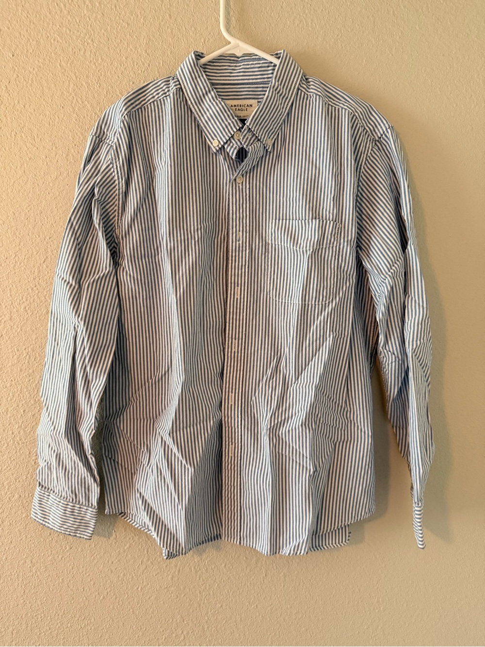 American Eagle Outfitters Blue and White Striped Button-Down Shirt